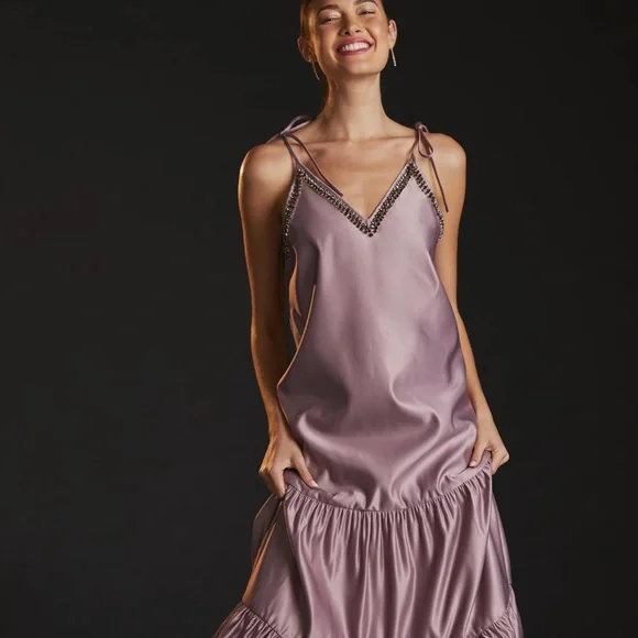 chinese dress ladies Anthropologie Love The Label V Neck Ruffle Maxi Dress L  White Chocolate  Couture